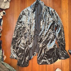 Zara Shimmering Silver Velvet Blazer